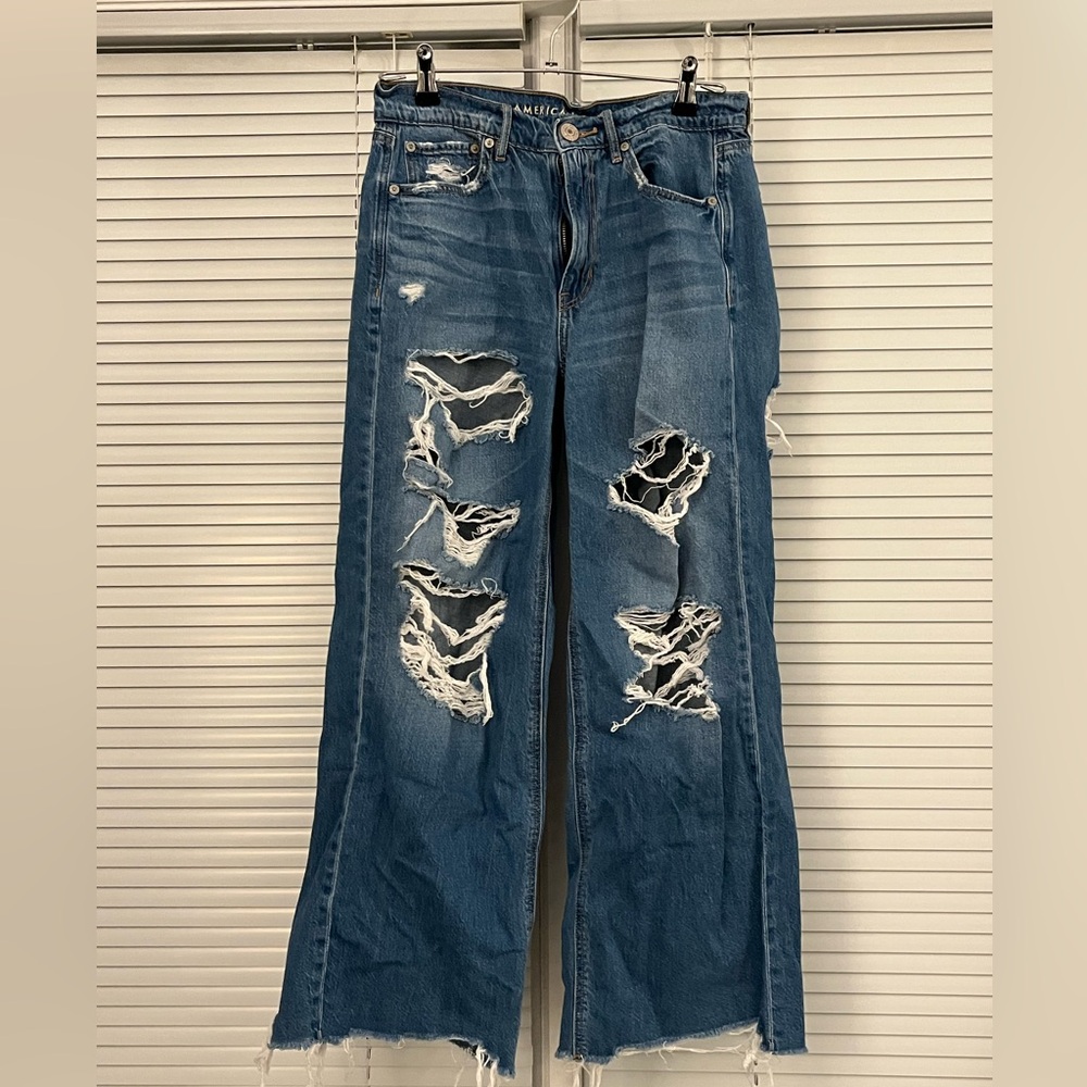 American Eagle Outfitters Distressed Blue Flare Jeans